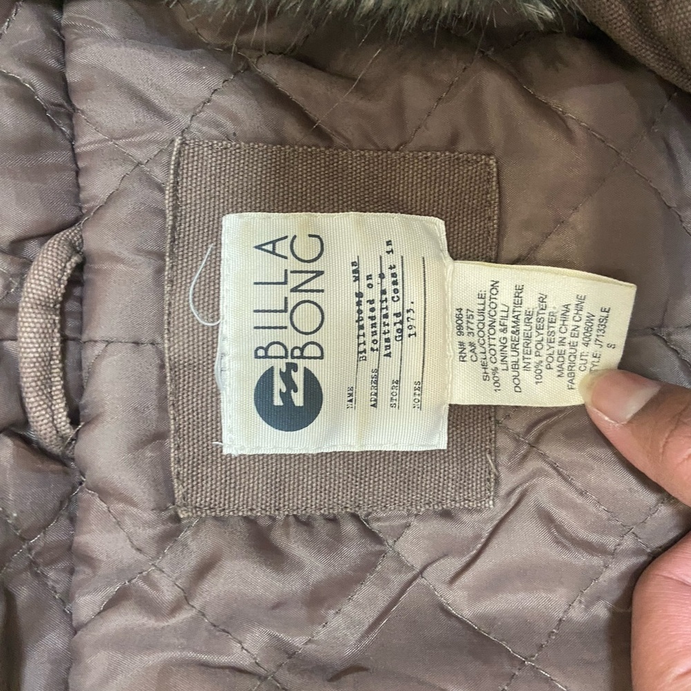 Billabong Y2K Quilted Brown Jacket With Fur Hood - Picture 2 of 7